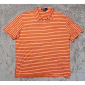 Polo Ralph Lauren Orange White Stripe Pima Cotton Short Sleeve Shirt Mens Size L